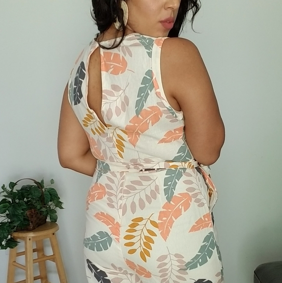 AVANT-GARDE CREAM LEAF PRINT JUMPSUIT - Picture 7 of 9